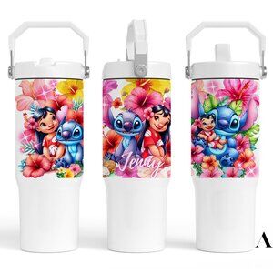Custom Personalized Disney Lilo & Stitch 30 oz tumbler with handle flip straw. B